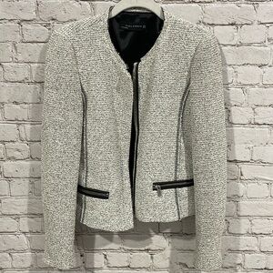 Zara Woman Boucle Tweed Jacket Collarless Small